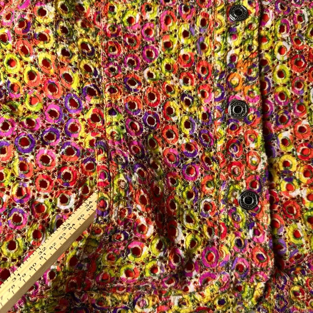 Chico’s Embroidered Jacket Size 3 Colorful Floral Textured Button Front Boho - Picture 3 of 11